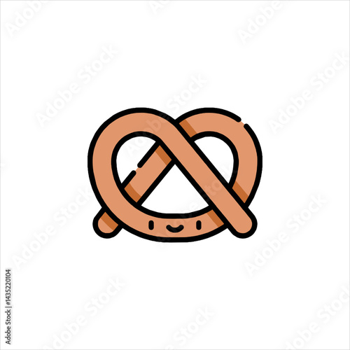 Cute pretzel smiles cheerfully on white surface, inviting a delicious snack with its simple, charming presence.