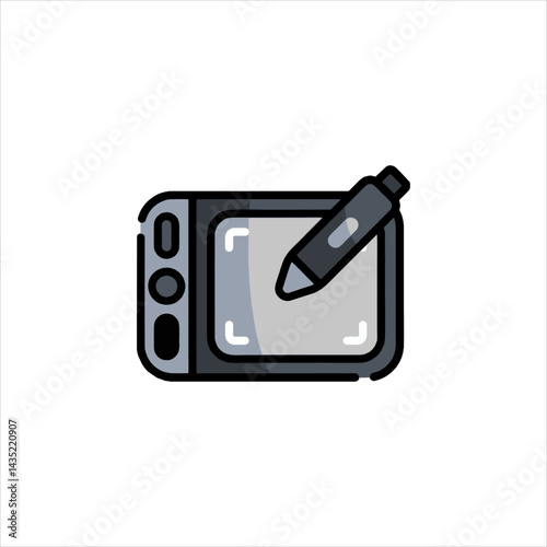 Digital tablet with stylus for creative work on white surface, representing modern technology and artistic expression.