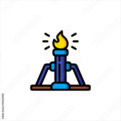 Burning flame emitting from a blue gas burner in a laboratory setting, representing scientific experimentation and energy production.