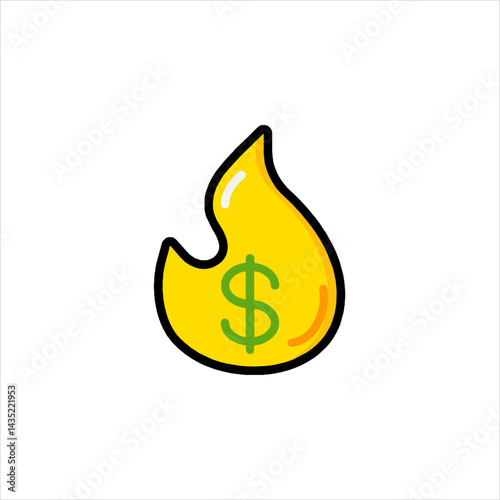 Burning dollar sign represents financial crisis and economic downturn on white background, symbolizing loss and uncertainty.