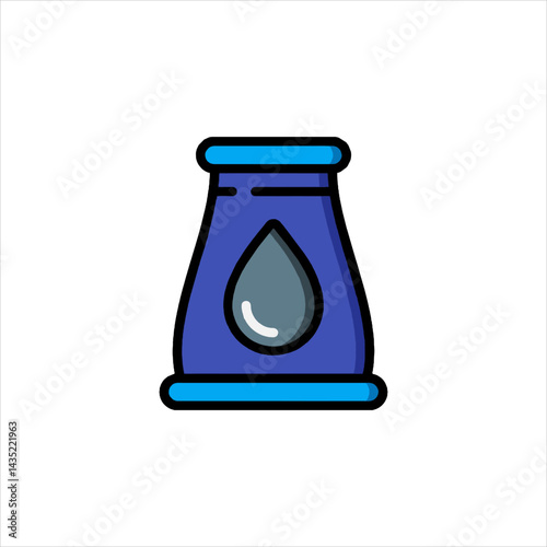 Stylized oil drum with droplet represents petroleum industry in simple, colorful style on clean white backdrop, symbolizing energy and resources.