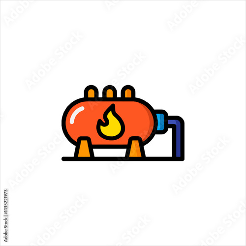 Orange propane tank with flame sits on a concrete slab, showing energy and fuel in an industrial setting.