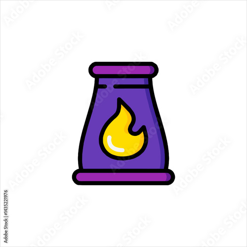 Stylized purple furnace burns brightly, emitting a yellow flame, representing industrial power and energy production with a modern, simplified aesthetic.