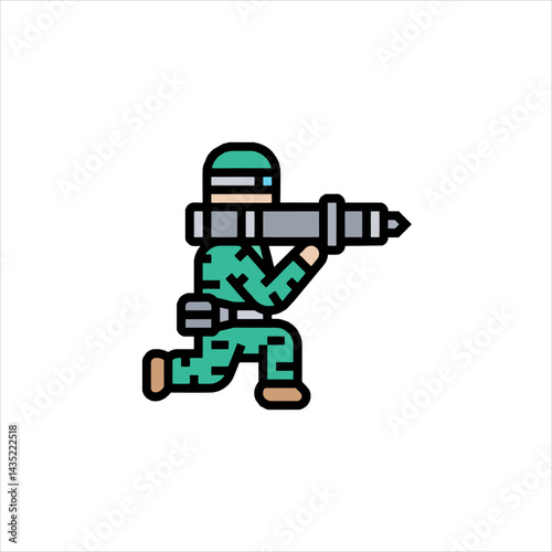 Soldier aiming bazooka on battlefield during military operation with determination and focus, showcasing strength and readiness in combat scenario.