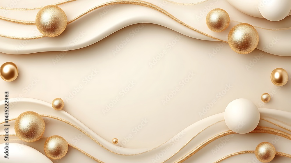 Golden spheres with cream waves, and background. Golden spheres with cream waves, and background.