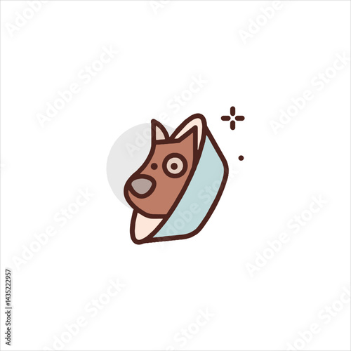 Dog wearing a cone looks sadly after surgery, isolated on white, symbolizing pet care and recovery with a touch of minimalist charm.