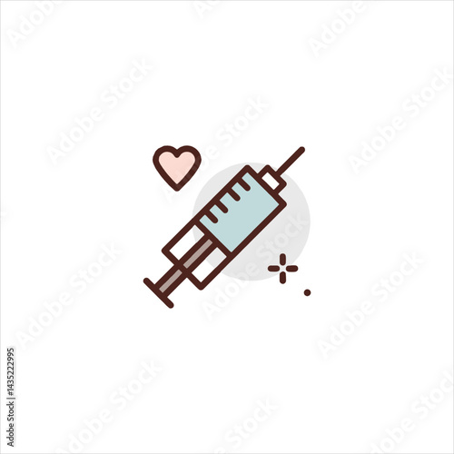 Syringe with heart injecting love in a minimalist style, symbolizing care and health, creating a feeling of hope and wellbeing.