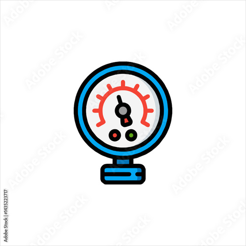 Gauge measuring pressure with needle indicating reading on dial in industrial setting, symbolizing precision and control.