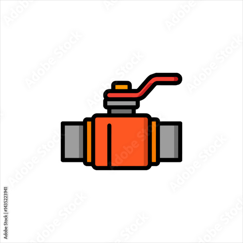 Orange valve controlling flow in industrial pipeline with handle, representing control and regulation in a clean, simple style.