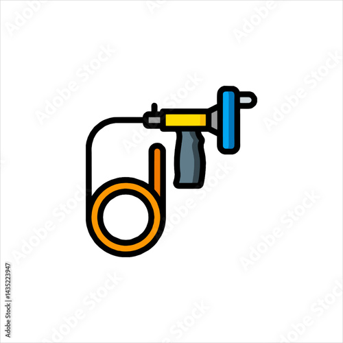Foam gun applies insulation in construction site, providing thermal protection and energy efficiency for sustainable building practices.