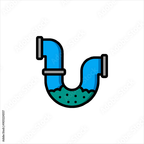 Blue drainpipe with green liquid flows through the plumbing system, representing sanitation and water management in a modern style.