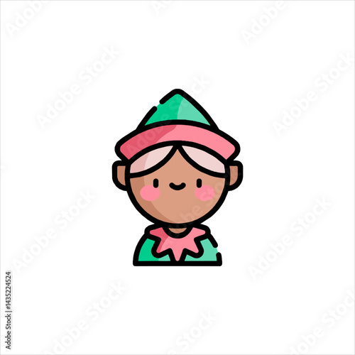 Cute christmas elf smiling cheerfully with rosy cheeks and green hat, isolated on white, spreading holiday cheer.