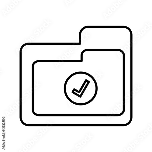 Folder with Confirmation Icon: A minimalist illustration depicts a digital folder, featuring a checkmark icon confirming its functionality and signifying a positive outcome.