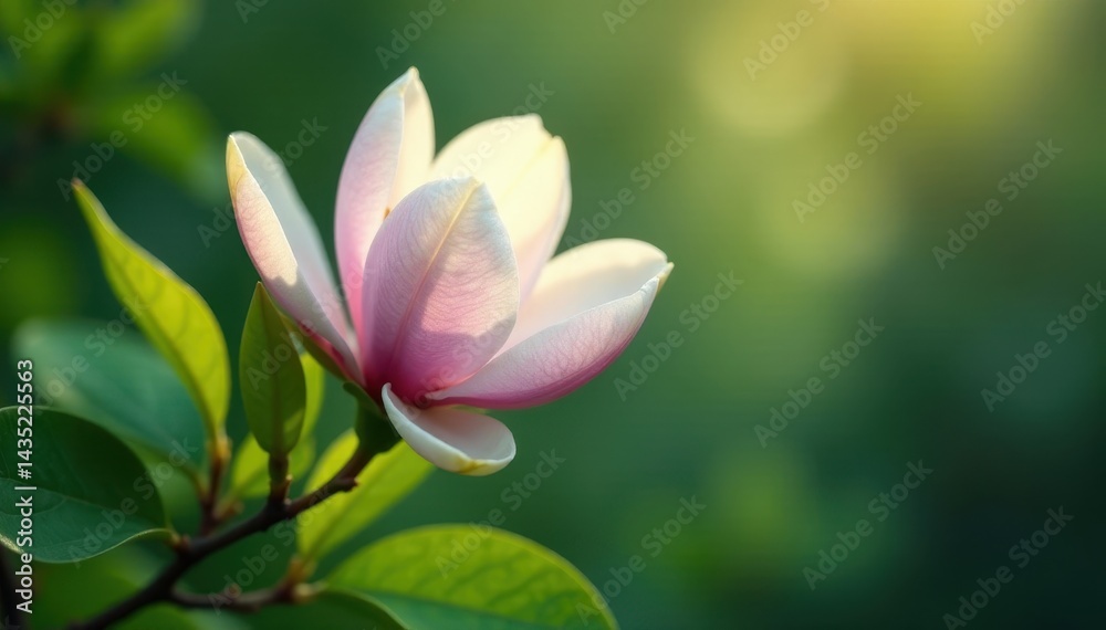 Soft focus of an ethereal magnolia blossom amidst lush greenery and subtle botanical textures, magnolia, nature Soft focus of an ethereal magnolia blossom amidst lush greenery and subtle botanical textures, magnolia, nature