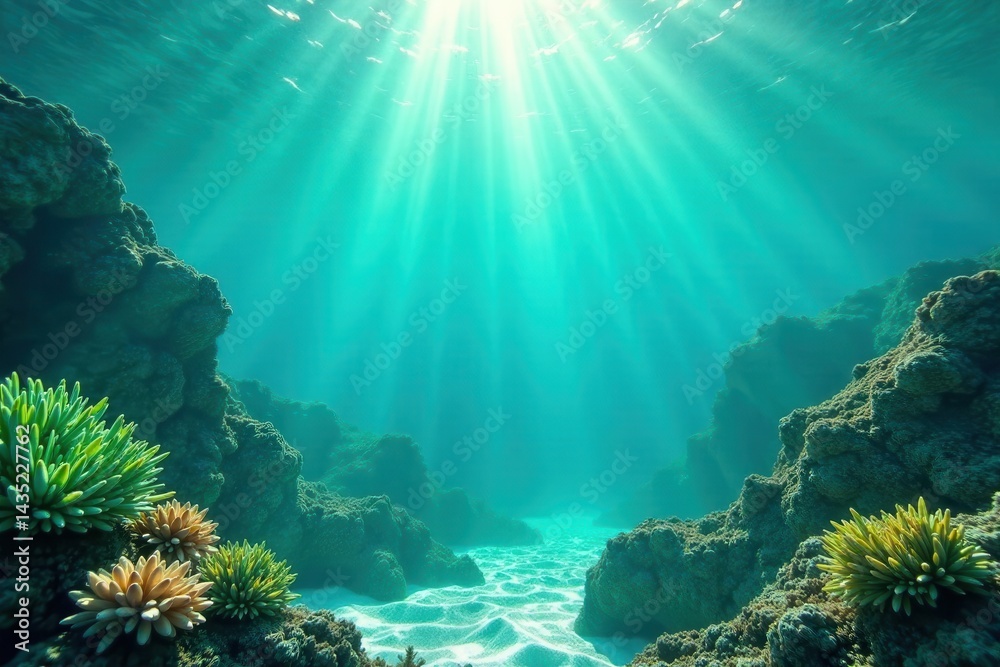 Fototapeta premium Vibrant blue and green ombre effect featuring lime shades in underwater scene, aquatic, ocean