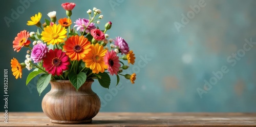 Wallpaper Mural Vibrant mix of wildflowers in a rustic wooden vase, nature, wildflowers Torontodigital.ca
