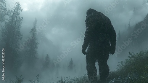 Giant creature in misty forest