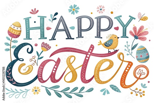 Happy Easter! Colorful Floral Easter Greeting Card Design