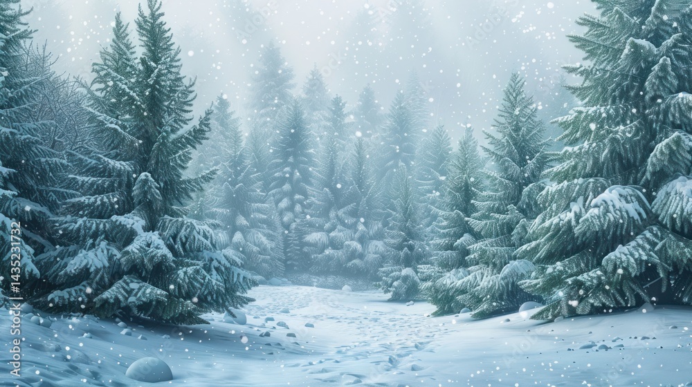 Naklejka premium Snowy Forest Scene