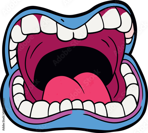 High‑Definition Explosive Cartoon Mouth Vector Illustration – Vibrant Open Lips, Teeth & Tongue with Bold, Colorful Expression for Playful and Dynamic Digital Art & Design Projects