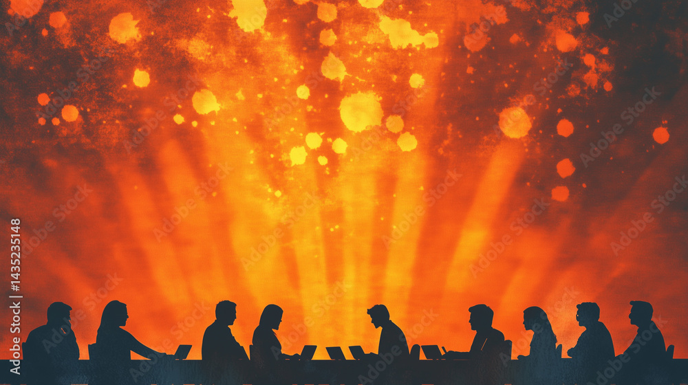 Fototapeta premium meeting silhouettes or study – great for illustrating teamwork, remote work, digital collaboration, or corporate strategy in creative presentations or articles