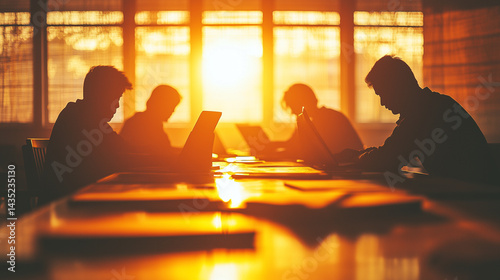 meeting silhouettes or study – great for illustrating teamwork, remote work, digital collaboration, or corporate strategy in creative presentations or articles
