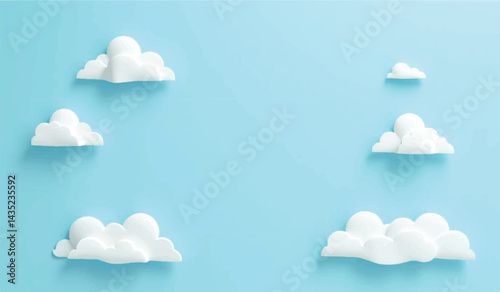3D Cloudscape: Fluffy White Clouds on Blue Background