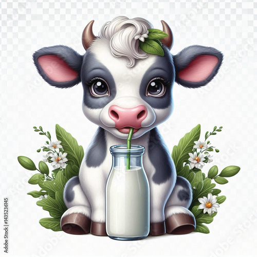 Milk Dairy Cow Isolated on Transparent White Background 
