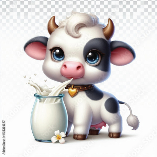 Milk Dairy Cow Isolated on Transparent White Background 
