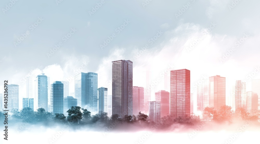Fototapeta premium Cityscape with Foggy Background