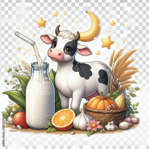 Milk Dairy Cow Isolated on Transparent White Background 