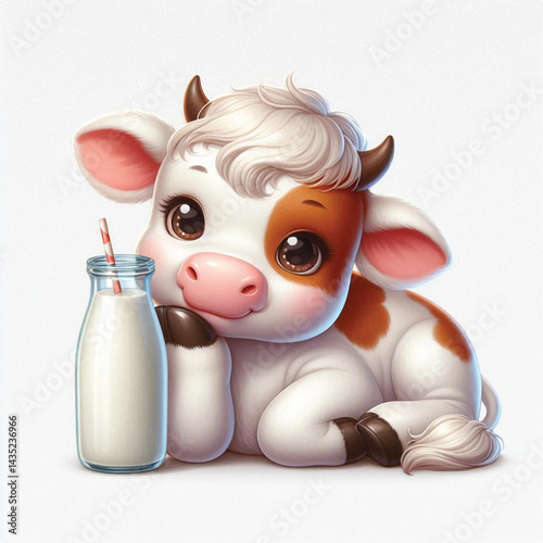 Milk Dairy Cow Isolated on Transparent White Background 