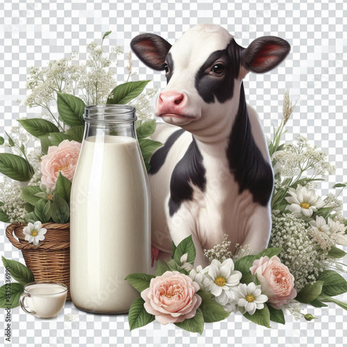 Milk Dairy Cow Isolated on Transparent White Background 