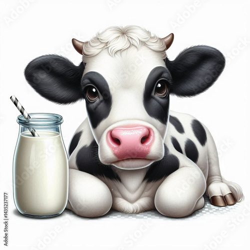 Milk Dairy Cow Isolated on Transparent White Background 