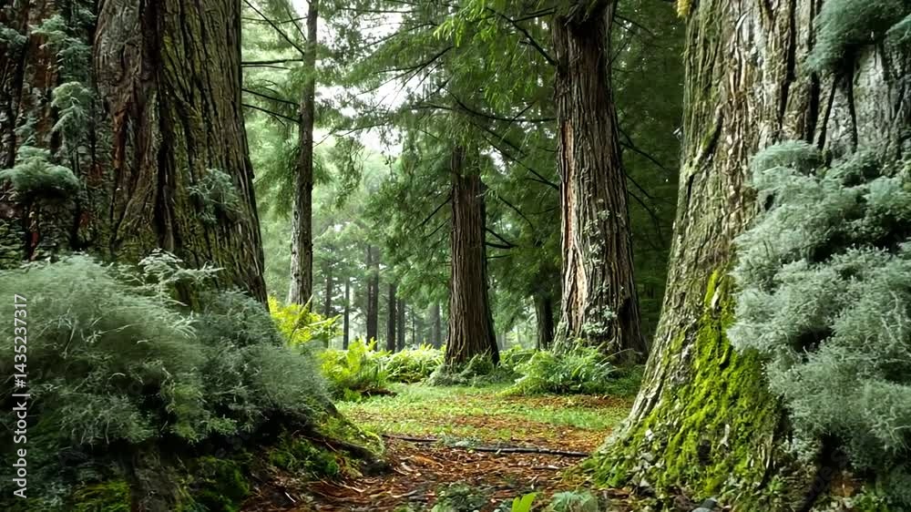Serene forest path with lush greenery and trees Serene forest path with lush greenery and trees