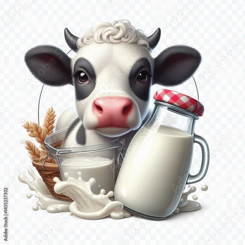 Milk Dairy Cow Isolated on Transparent White Background 