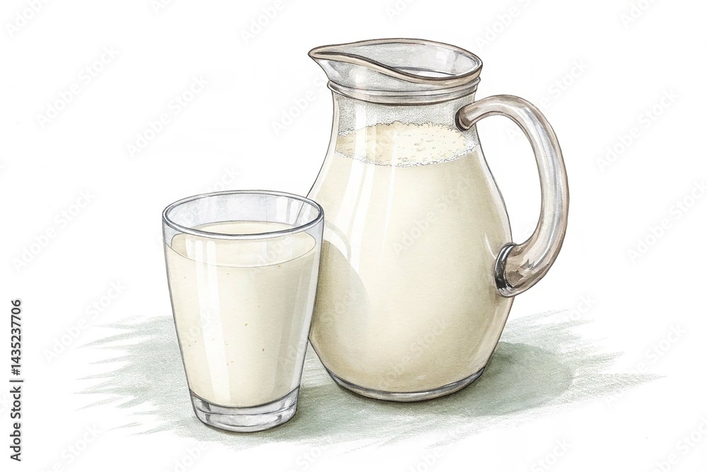 Glass and jug with milk isolated on white background Glass and jug with milk isolated on white background