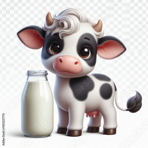 Milk Dairy Cow Isolated on Transparent White Background 