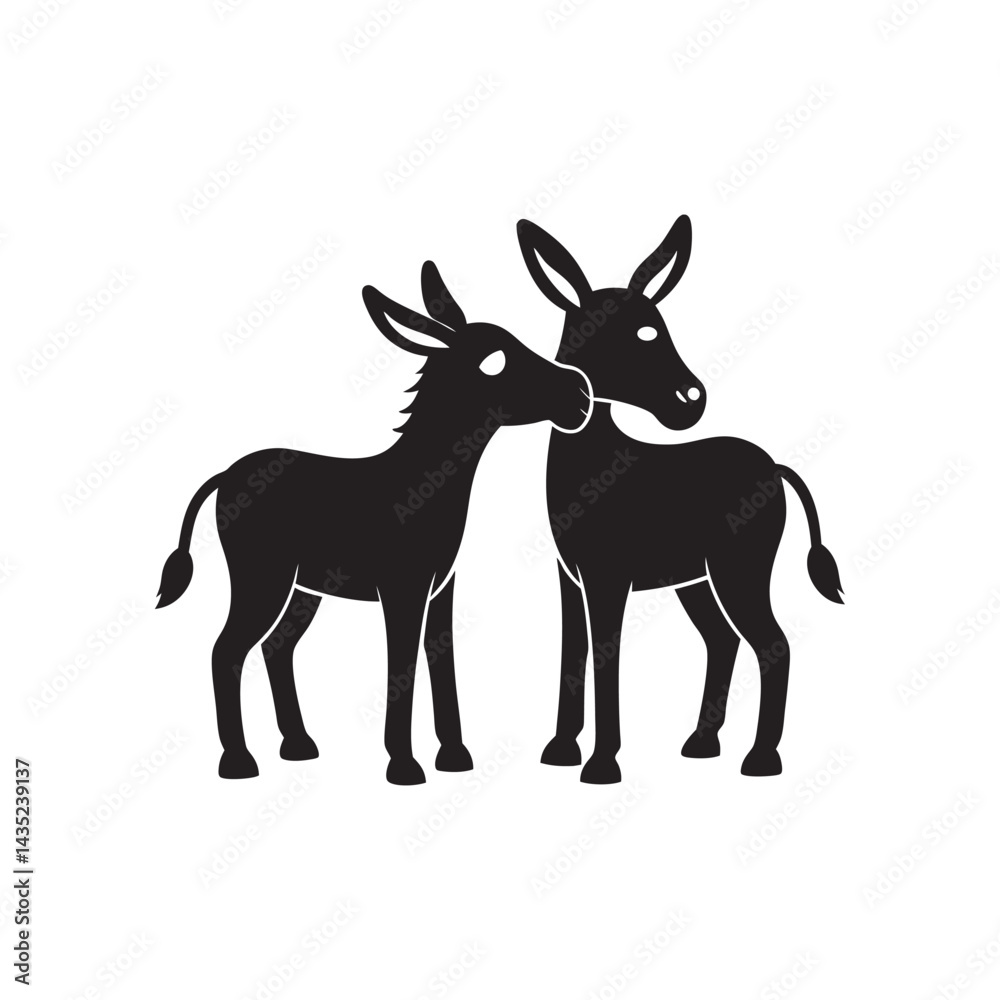 Fototapeta premium Two Donkeys Playing Silhouette Vector