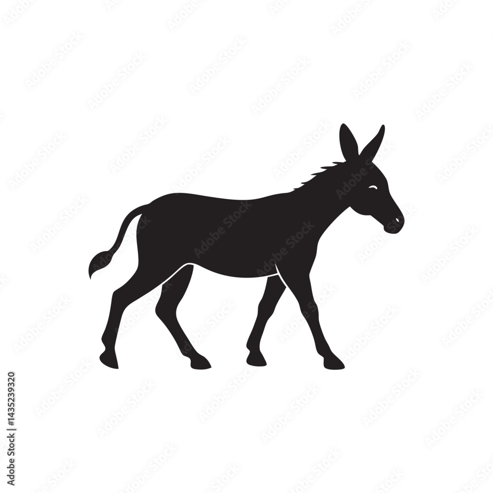 Walking Donkey Silhouette On White Walking Donkey Silhouette On White