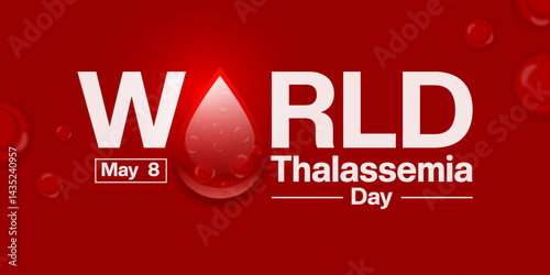 May 8th is World Thalassemia Day. Blood, cell and light. Suitable for posters, banners, social media and more. Red background.