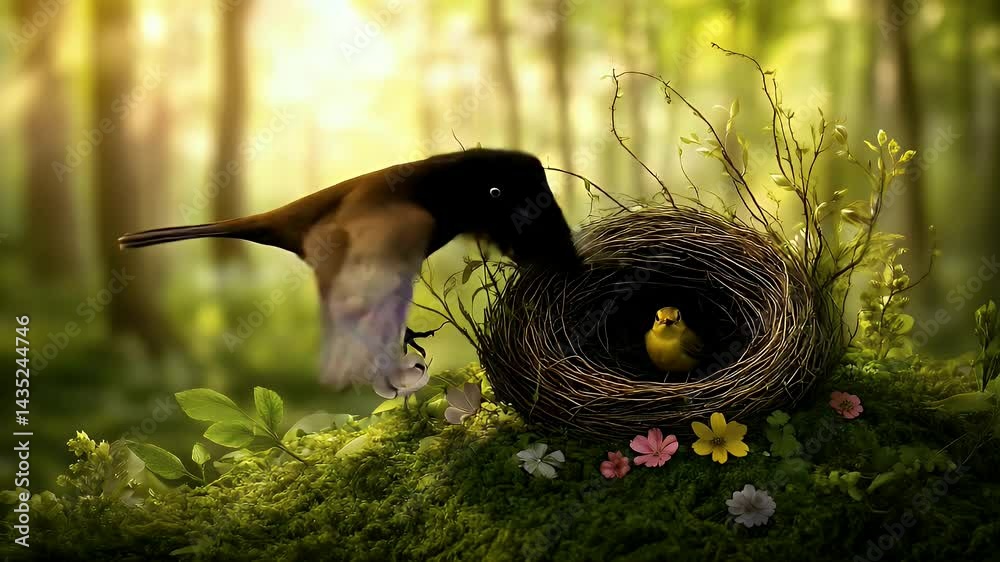 Mother bird perched on its nest