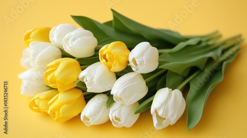 Yellow and white tulips bouquet