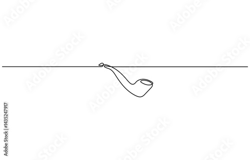 Smoking pipe one continuous line vector illustration isolated on white background