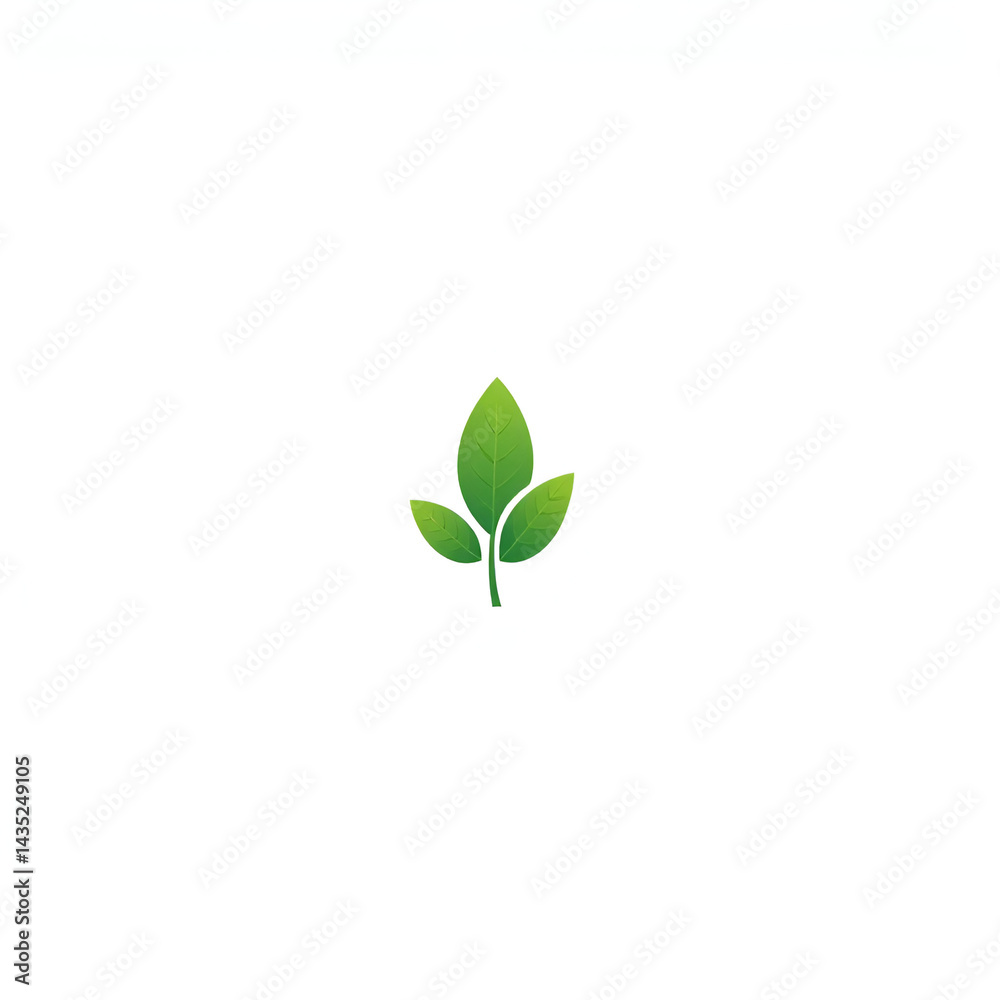 Obraz premium Minimalist Illustration of a Green Plant with Three Leaves on a White Background