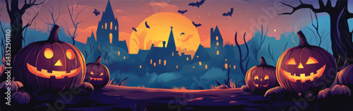 Haunted Halloween Background with Glowing Faces.