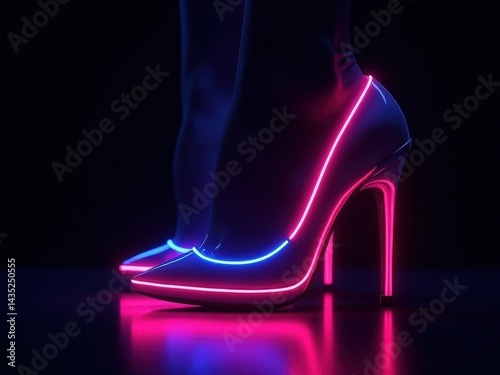 neon Pair of neon pink and blue high heels. The heels are lit up and appear to be glowing