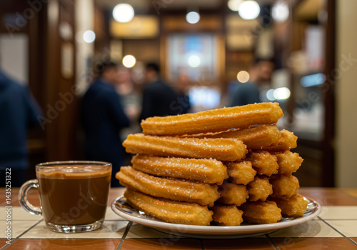 Sugary Churros and Rich Hot Chocolate Cafe Delight Spanish Treat