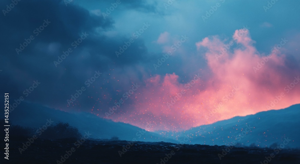 Fototapeta premium Volcanic Eruption Landscape at Dusk