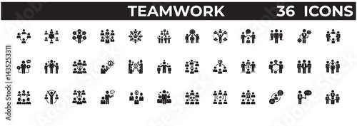 Line art icons showcasing collaboration, leadership, and synergy ideal for business, HR, UI/UX, and team-based projects